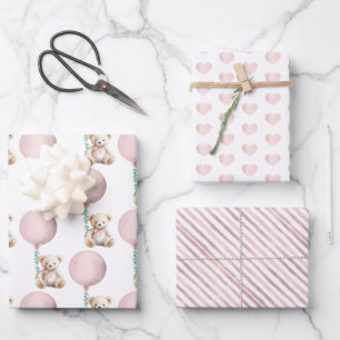 Blush Teddy Bear Babydusche Umhängeschilder Geschenkpapier Set