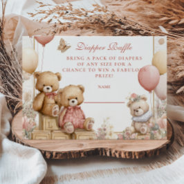 Blush Teddy Bear Diapper Raffle Begleitkarte
