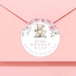 Blush Teddy Bear wir können frühzeitig abwarten Ba Runder Aufkleber