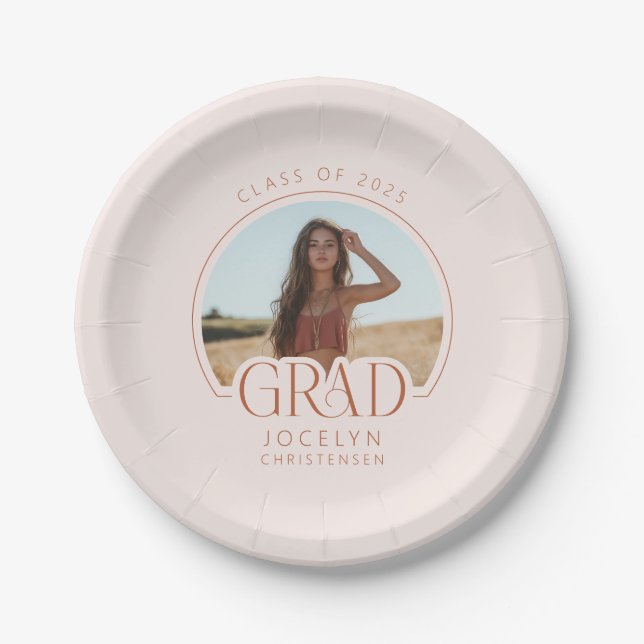 Blush Terracotta Personalisiertes Foto Grad Party Pappteller (Vorderseite)