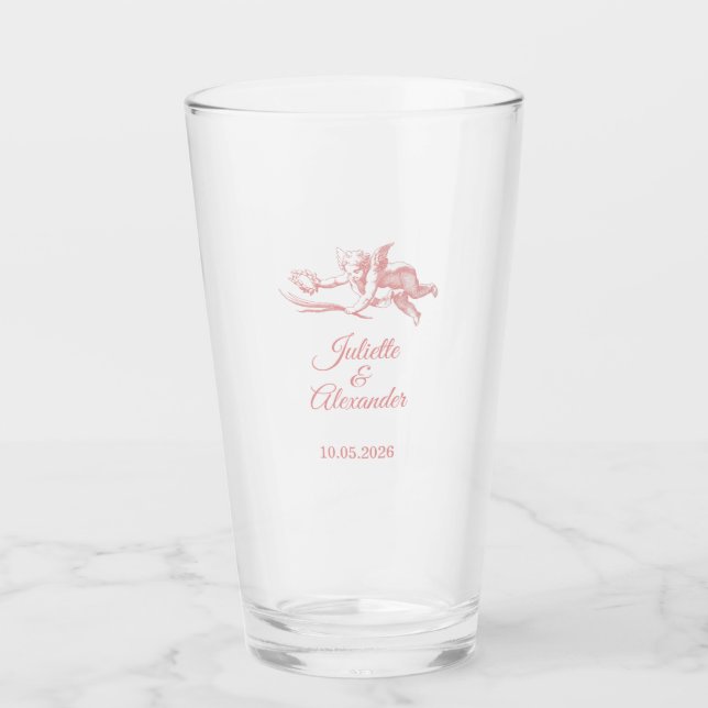 Blush Toile de Jouy Wedding Glass Cup with Cherub  Glas (Vorderseite)