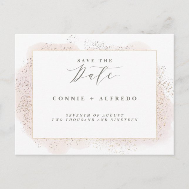 BLUSH TOUCH SAVE THE DATE POSTCARD. ANKÜNDIGUNGSPOSTKARTE (Vorderseite)