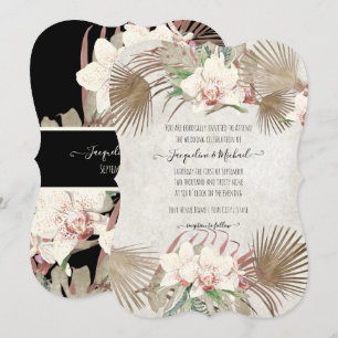 Blush Tropical Orchid Floral Palm Foliage Schwarz Einladung