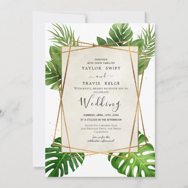 Blush Tropical Palm Wedding Einladung (Vorderseite)