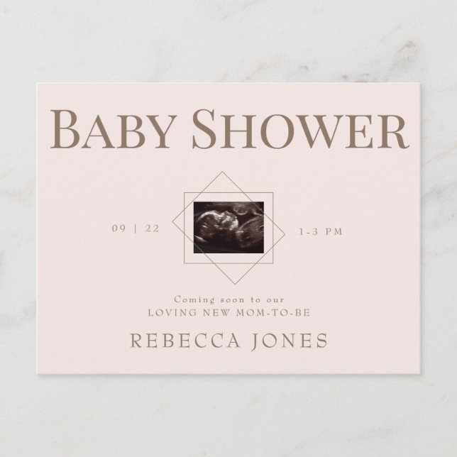 Blush Ultrasound kommt bald Baby Dusche Gold Text Postkarte (Vorderseite)