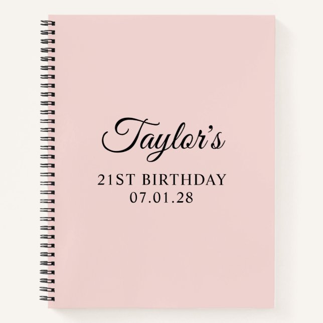 Blush und Black Elegant Script 21. Geburtstag Notizbuch (Vorderseite)