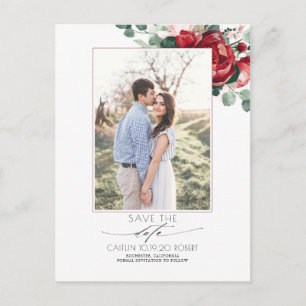 Blush und Burgund Rote Flora Save the Date Ankündigungspostkarte