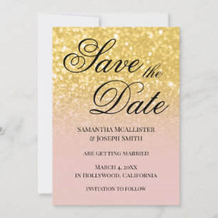 Blush und Gold Ombre Glitzer Save the Date Einladung