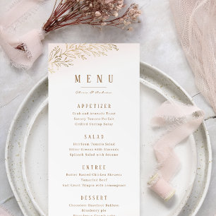 Blush und goldvergoldete botanische Hochzeit Menükarte