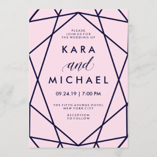 Blush und Marine   Moderne geometrische Hochzeit Einladung