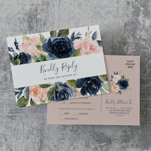 Blush und Marine | White Menu Choice UAWG Postcard Einladungspostkarte (Von Creator hochgeladen)