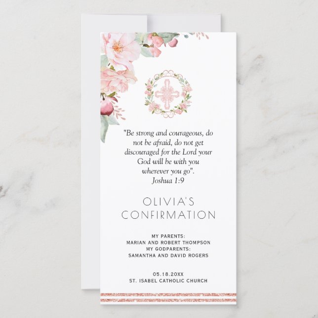 Blush und Minze Floral Confirmation Lesezeichen Be Dankeskarte (Vorderseite)