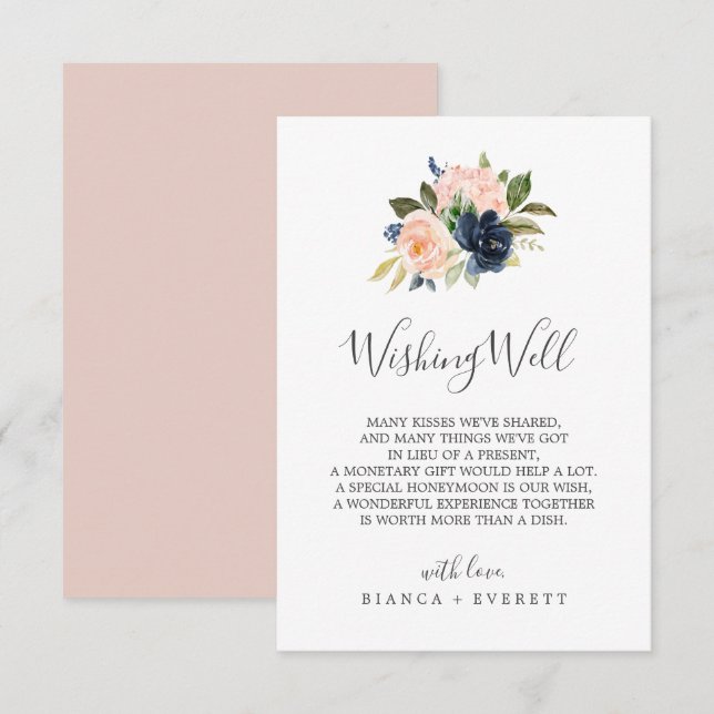 Blush und Navy Blume Hochzeitskarte Begleitkarte (Vorne/Hinten)