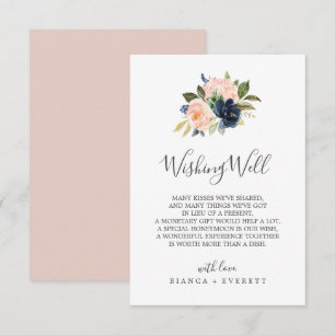 Blush und Navy Blume Hochzeitskarte Begleitkarte