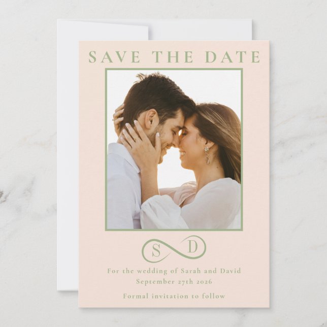 Blush und Sage Infinity Hochzeit Minimalistisch Mo Save The Date (Vorderseite)