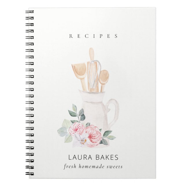 Blush Utensibook Blumenwalzenrezept Notizblock (Vorderseite)