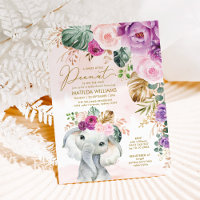 Blush Violet Tropische Vegetation Elephant Baby