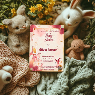 Blush-Wald-Baby-Shower-Einladung mit Häschen Einladung