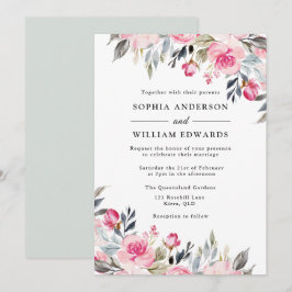 Blush Wasserfarbe Blumengrün Elegante Hochzeit Einladung