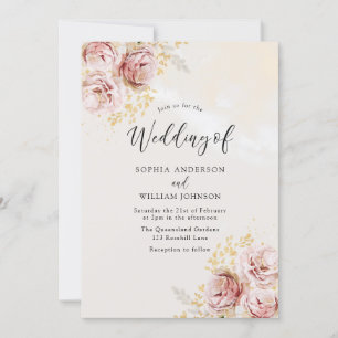 Blush Wasserfarbe Blumenmarmor Hochzeit beenden Einladung