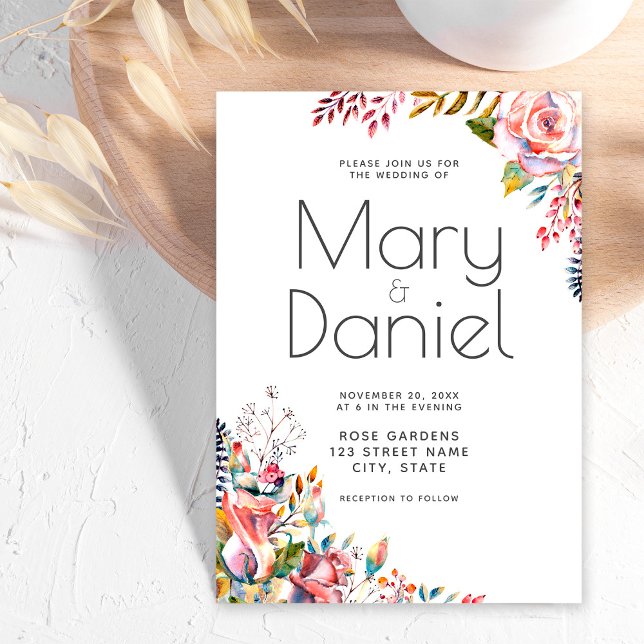 Blush Wasserfarbe Blumenstrauch Grenze Elegante Ho Einladung (Von Creator hochgeladen)