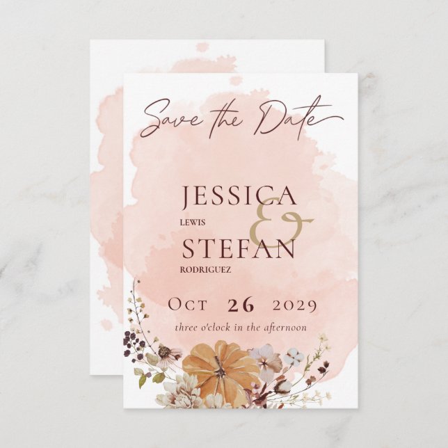 Blush Wasserfarbe Herbst Moderne Hochzeit Save The Date (Vorne/Hinten)