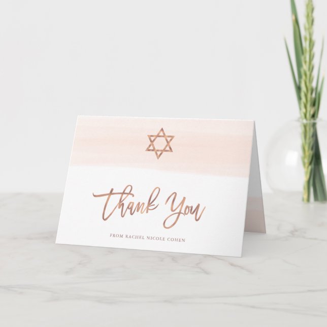 Blush Wasserfarbe | Imitate Rose Gold Bat Mitzvah Dankeskarte (Vorderseite)
