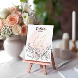 Blush Wasserfarbe & Schwarze Flora Elegante Hochze Tischnummer