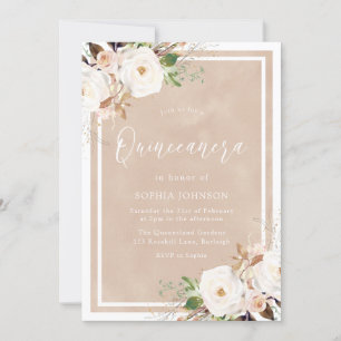 Blush Wasserfarbe Weiße Blume Quinceanera Einladung