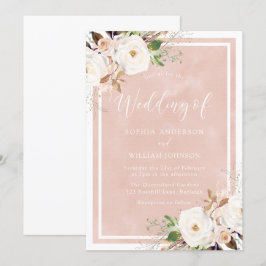 Blush Wasserfarbe Weiße Blume Schöne Hochzeit Einladung