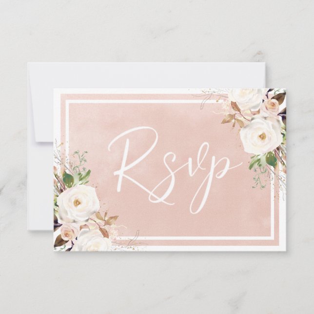 Blush Wasserfarbe Weiße Blume Schöne Hochzeit RSVP Karte (Vorderseite)