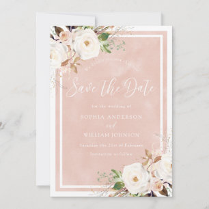 Blush Wasserfarbe Weiße Blume Schöne Hochzeit Save The Date