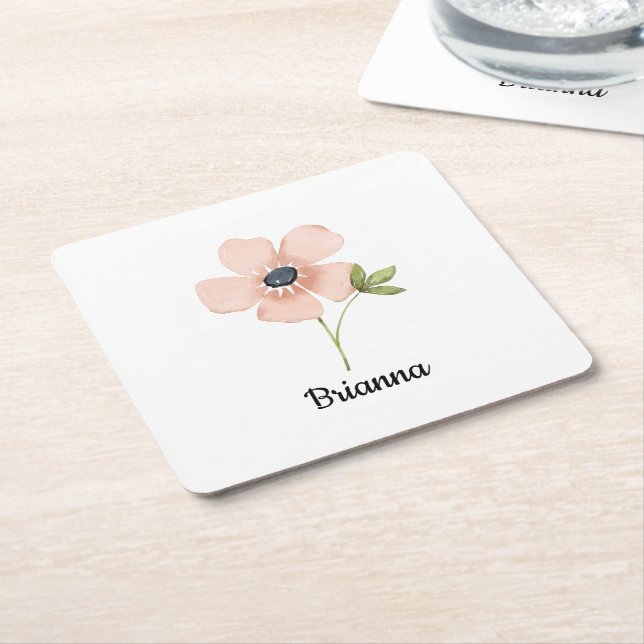 Blush-Wasserfarben-Blumen-Name Rechteckiger Pappuntersetzer (angewinkelt)