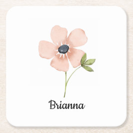 Blush-Wasserfarben-Blumen-Name Rechteckiger Pappuntersetzer