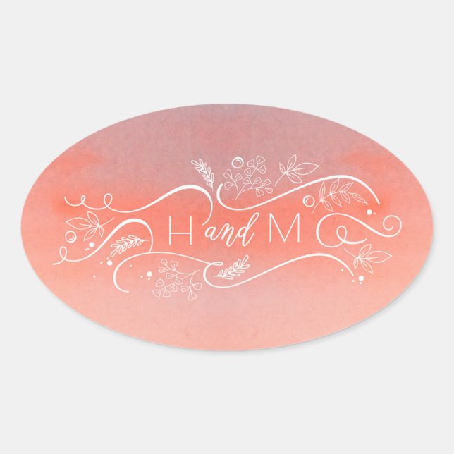 Blush Wasserfarben Elegante Moderne Hochzeit Ovaler Aufkleber (Vorderseite)