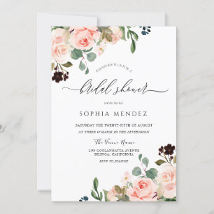 Blush Watercolor Blues Hochzeitssemble Brautparty Einladung