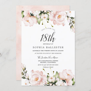 Blush Watercolor Blume 18. Geburtstagsparty Einladung