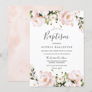 Blush Watercolor Blume Baby Girl Taufe Einladung