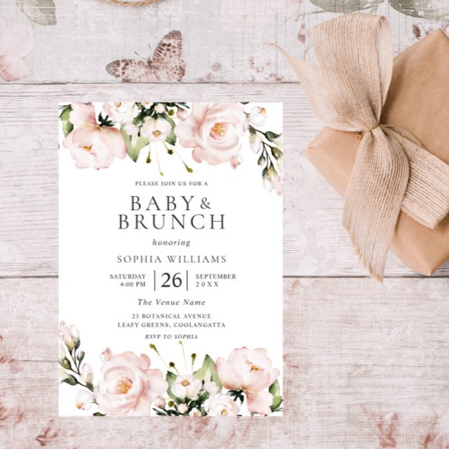 Blush Watercolor Blume Babydusche Brunch Einladung (Von Creator hochgeladen)
