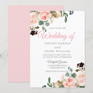 Blush Watercolor Blume Modernes Hochzeitsdesign Einladung