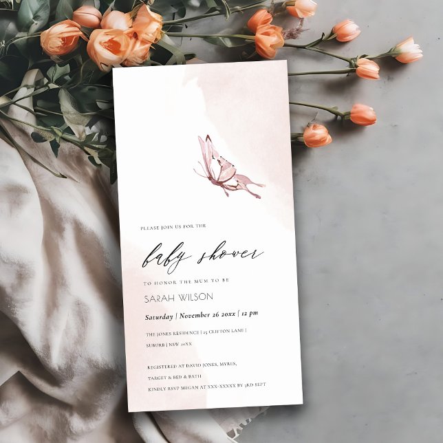 Blush Watercolor Butterfly Baby Dusche laden Dankeskarte (Von Creator hochgeladen)