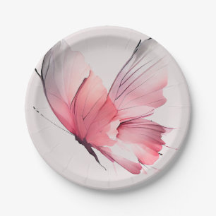 Blush Watercolor Butterfly Babydusche Pappteller
