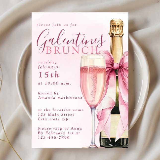 Blush Watercolor Champagne Galentines Brunch Einladung (Von Creator hochgeladen)