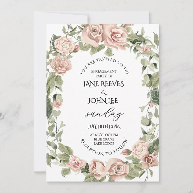 Blush Watercolor Floral Engagement Party Einladung (Vorderseite)