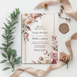 Blush Watercolor Floral Frame Wedding Invitation