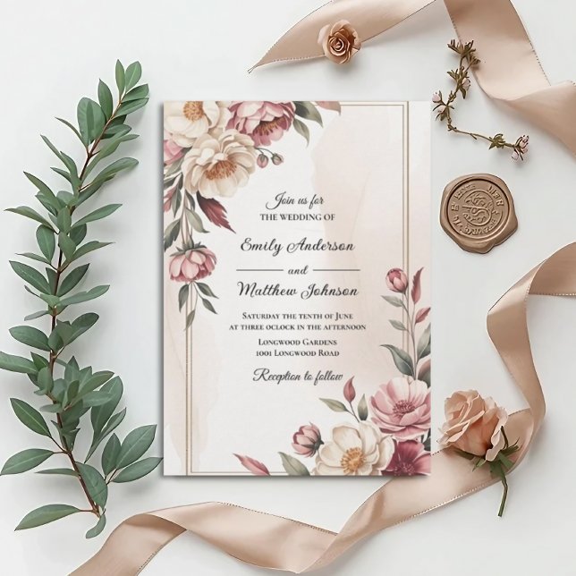 Blush Watercolor Floral Frame Wedding Invitation (Créateur téléchargé)