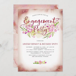 Blush Watercolor Floral Script Engagement Party Einladung