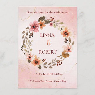 blush watercolor floral wedding invitation 
