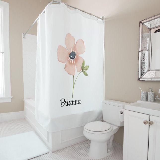 Blush Watercolor Flower Name Duschvorhang (Beispiel)