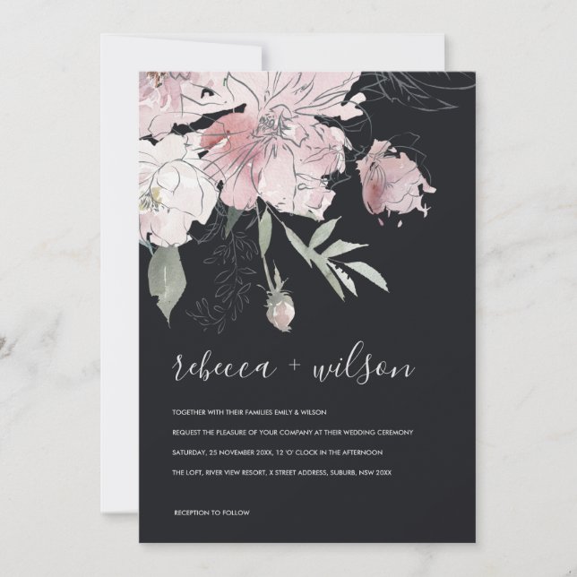 BLUSH WATERCOLOR FLUSSFLUSSBREITE MIT SCHWARZEM BL DANKESKARTE (Vorderseite)